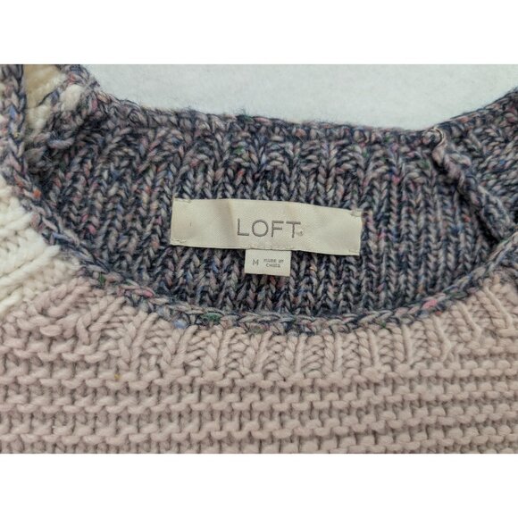 LOFT Women's Sweatr Size M Pullover Crewneck Chunky Colorblock - Picture 5 of 13